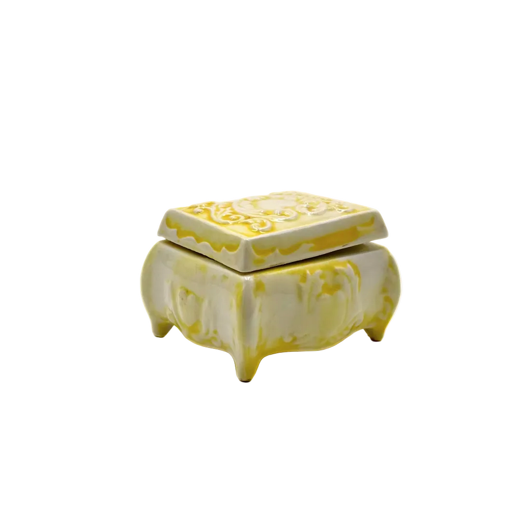 Vintage Yellow Drip Glaze Ceramic Footed Trinket Box