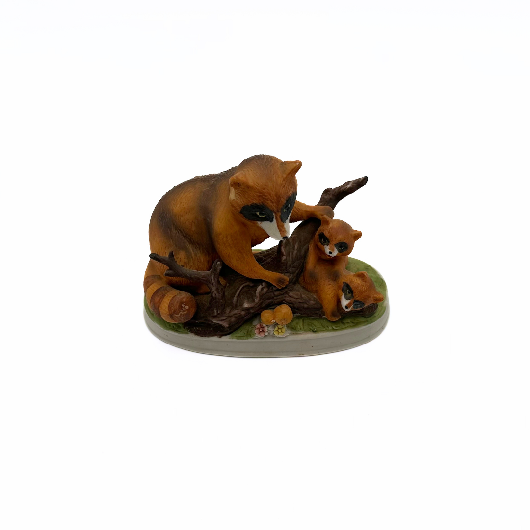 Bisque Porcelain Raccoon Family Figurine