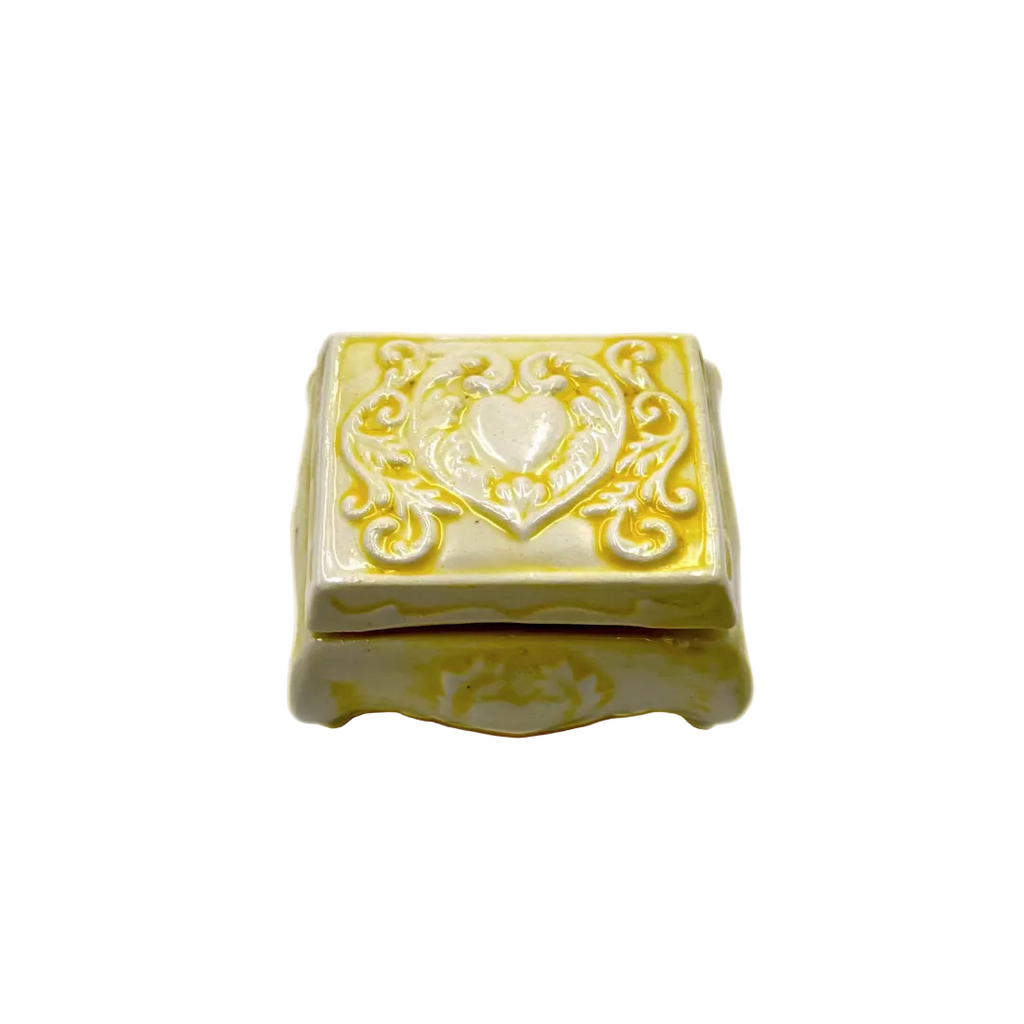 Vintage Yellow Drip Glaze Ceramic Footed Trinket Box