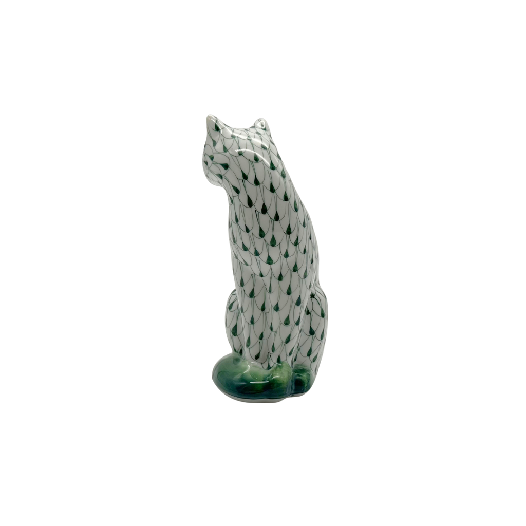 Andrea by Sadek Herend Style Green Fishnet Porcelain Cat Figurine