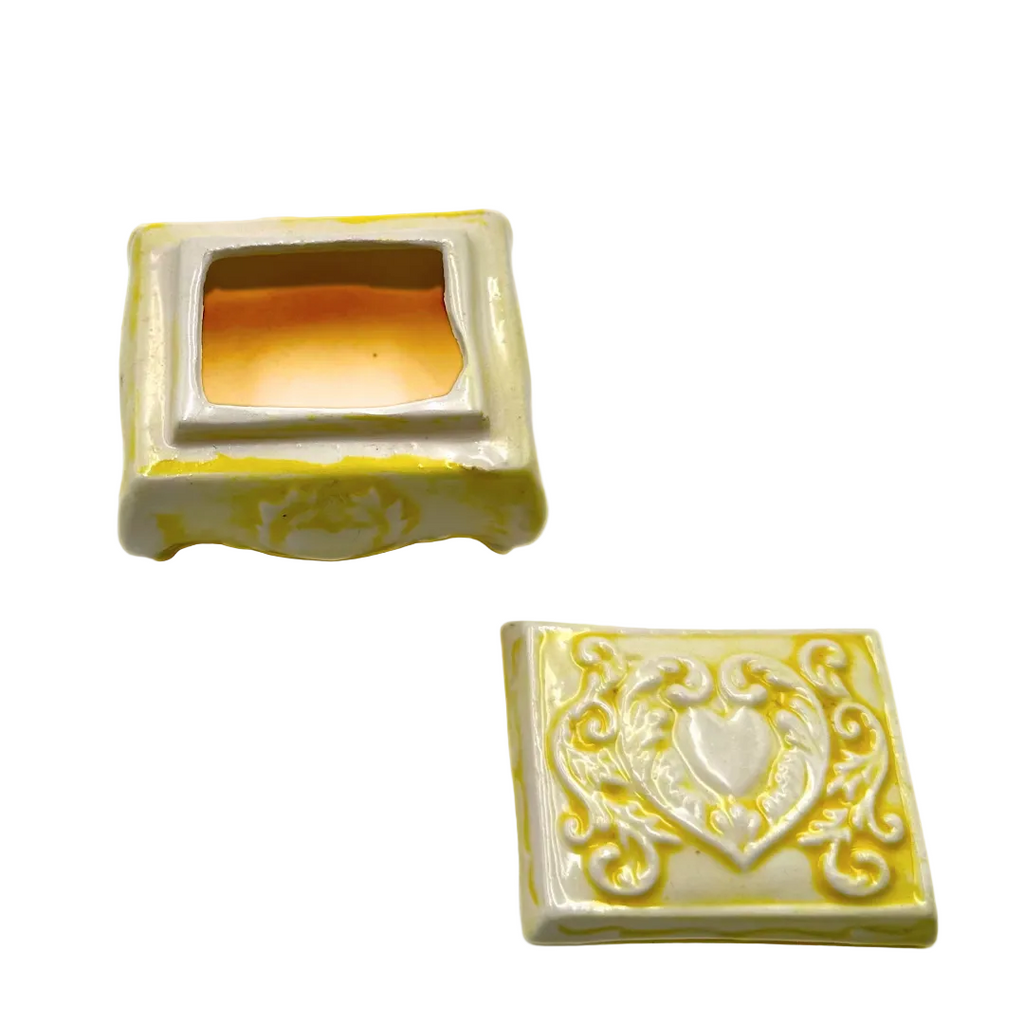 Vintage Yellow Drip Glaze Ceramic Footed Trinket Box