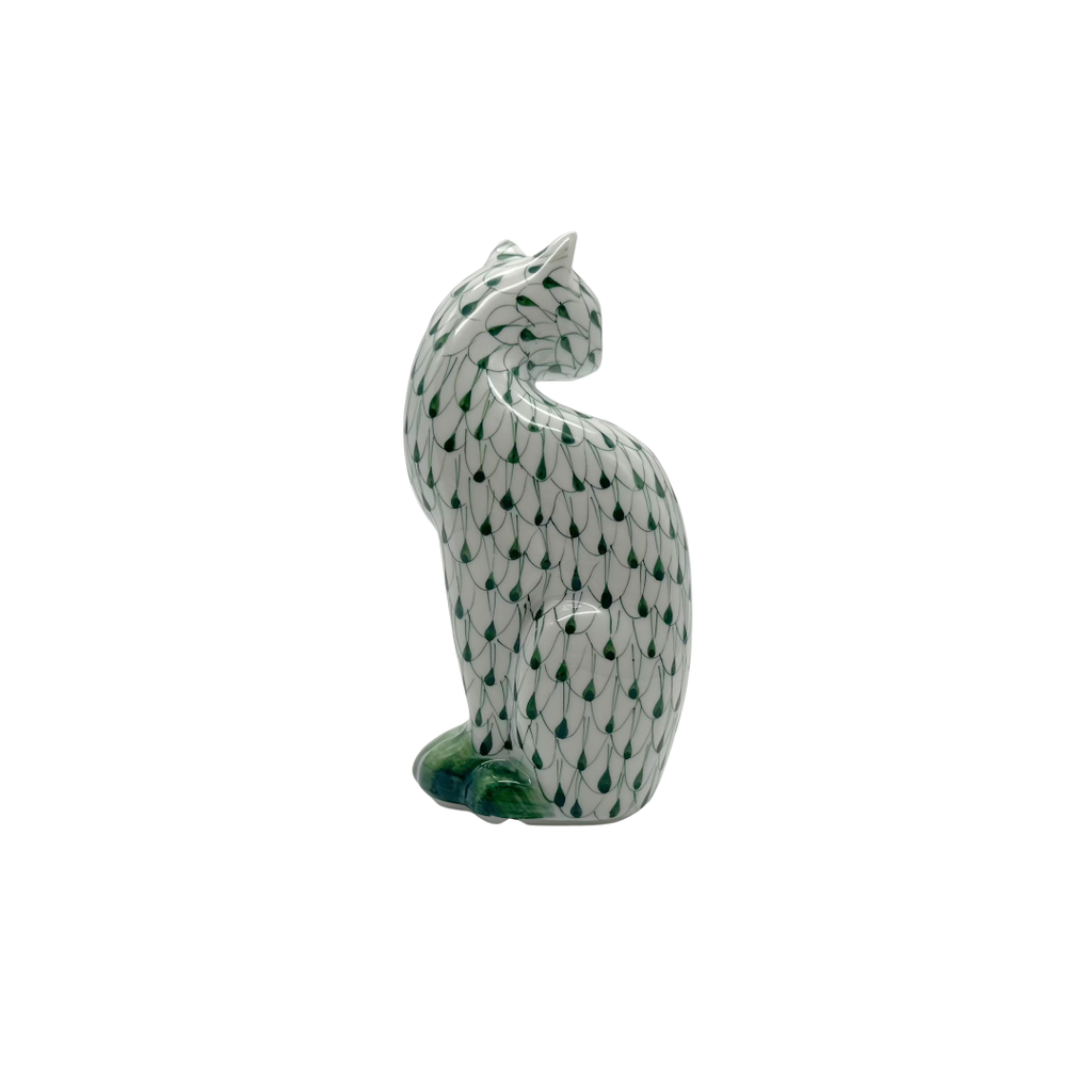 Andrea by Sadek Herend Style Green Fishnet Porcelain Cat Figurine