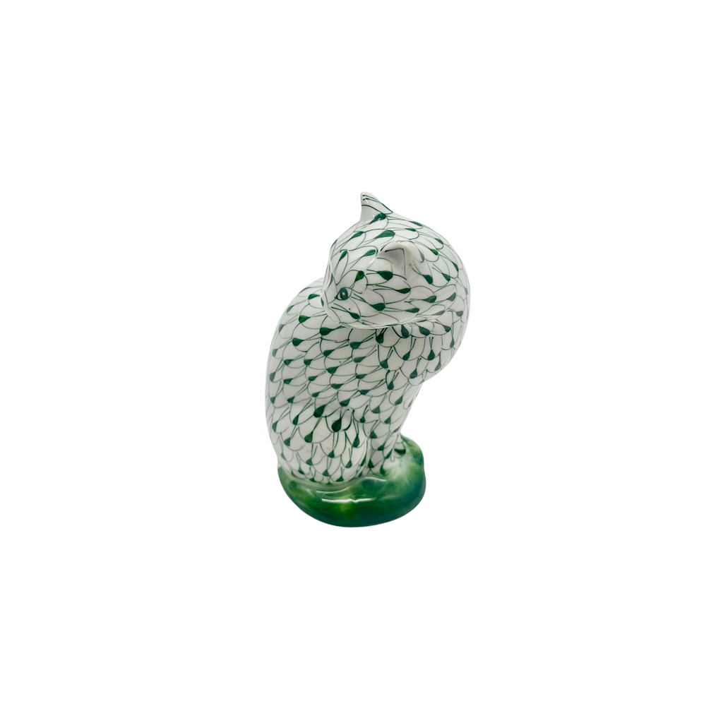 Andrea by Sadek Herend Style Green Fishnet Porcelain Cat Figurine