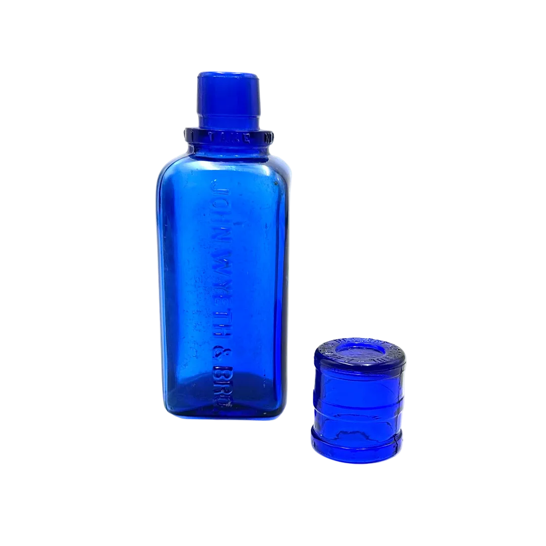 Antique Cobalt Blue John Wyeth & Bro Medicine Bottle with Dose Cap