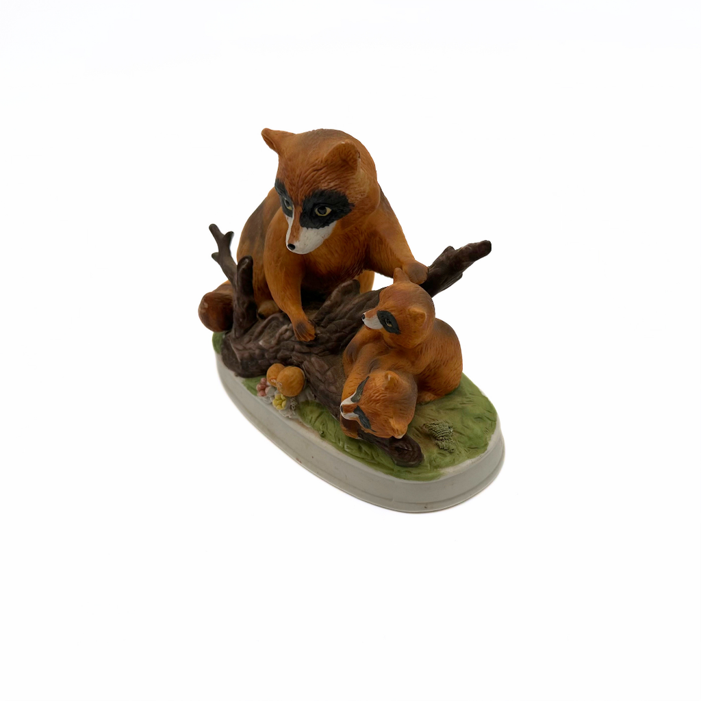 Bisque Porcelain Raccoon Family Figurine