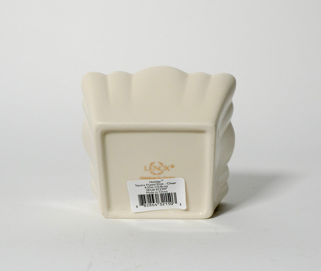 Lenox Holiday Cheer Square Fluted Dish 4.25” Porcelain Gold Trim