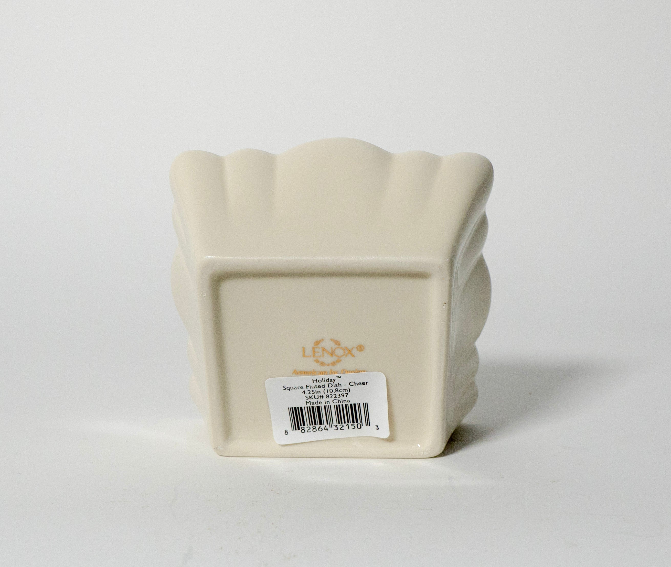 Lenox Holiday Cheer Square Fluted Dish 4.25” Porcelain Gold Trim