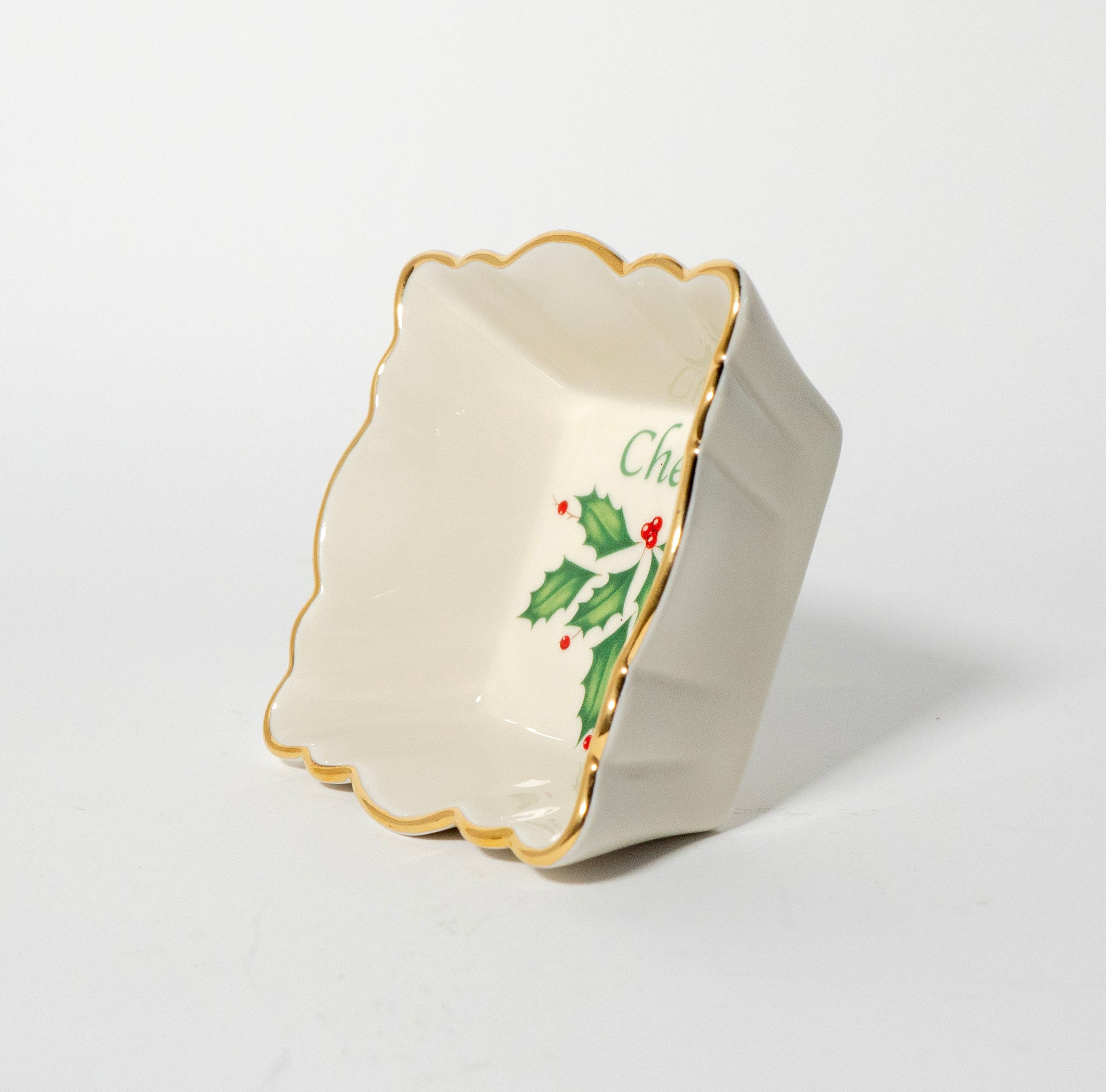 Lenox Holiday Cheer Square Fluted Dish 4.25” Porcelain Gold Trim