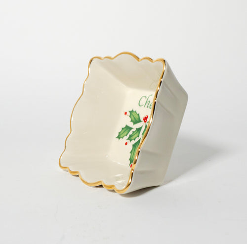 Lenox Holiday Cheer Square Fluted Dish 4.25” Porcelain Gold Trim