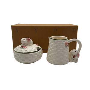 Avon Gift Collection Bunny Basketweave Sugar Bowl and Creamer Set