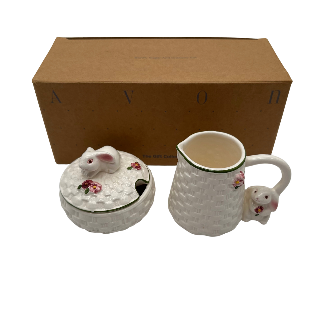 Avon Gift Collection Bunny Basketweave Sugar Bowl and Creamer Set