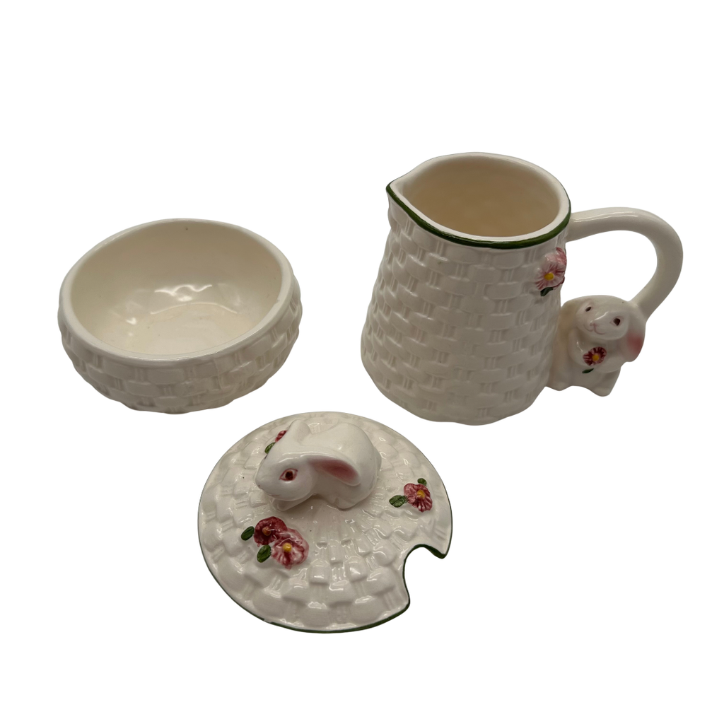 Avon Gift Collection Bunny Basketweave Sugar Bowl and Creamer Set