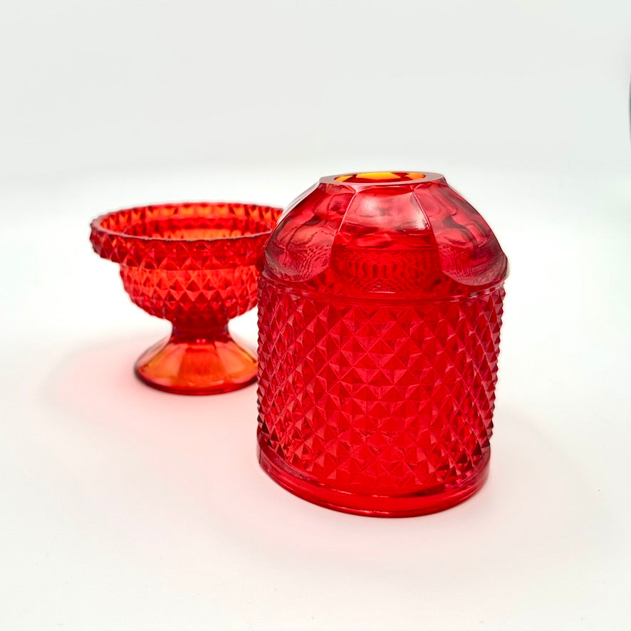 Viking Glass Ruby Red Diamond Point Fairy Lamp