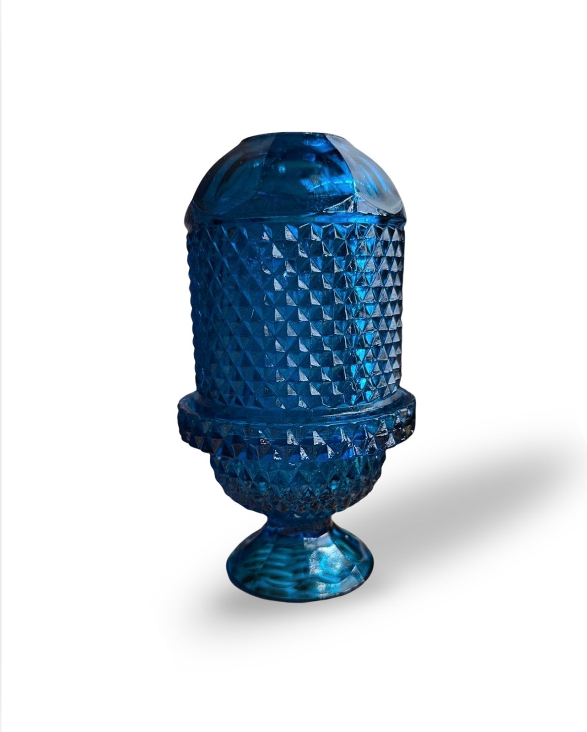 Vintage Indiana Glass Blue Diamond Point Fairy Lamp