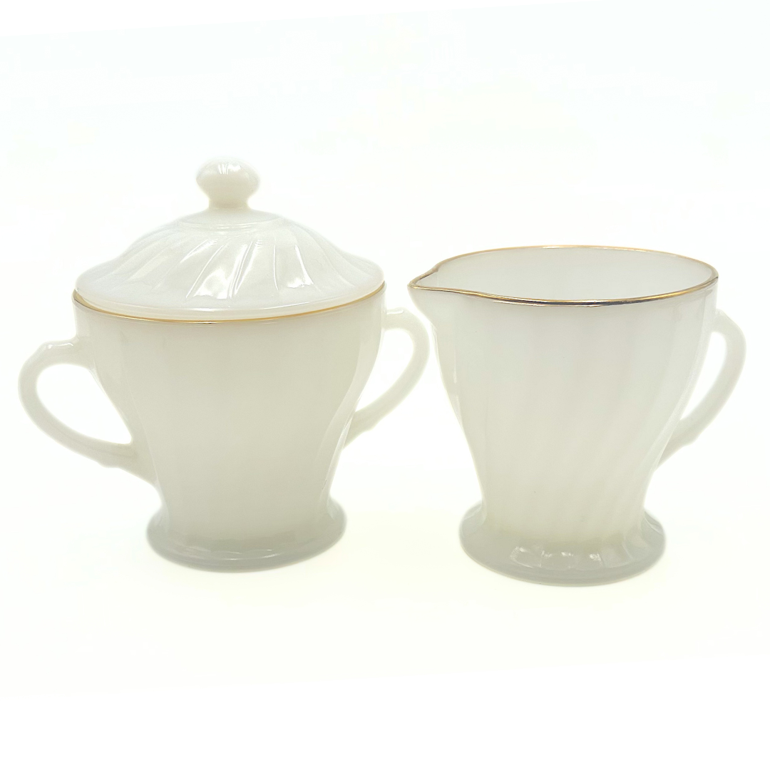 Anchor Hocking Fire-King Milk Glass Sugar and Creamer Set