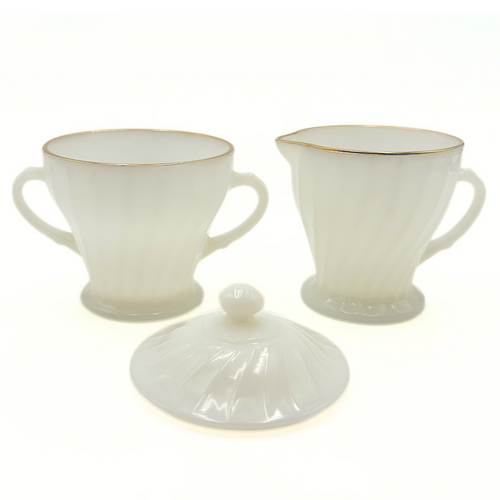 Anchor Hocking Fire-King Milk Glass Sugar and Creamer Set