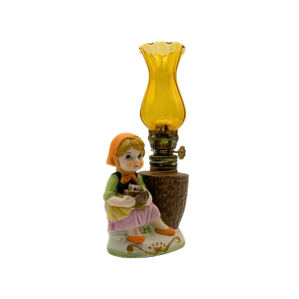 Hummel Inspired Girl Miniature Oil Lamp