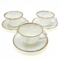 Anchor Hocking Fire-King Milk Glass Teacups Saucers Gold Trim Set of 3
