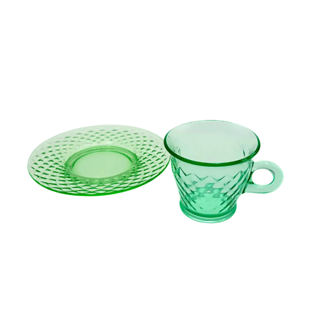 Vaseline Uranium Glass Teacup and Saucer