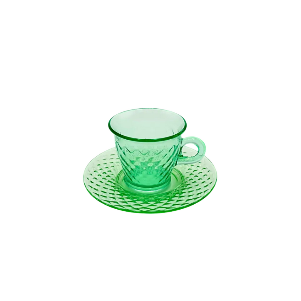 Vaseline Uranium Glass Teacup and Saucer