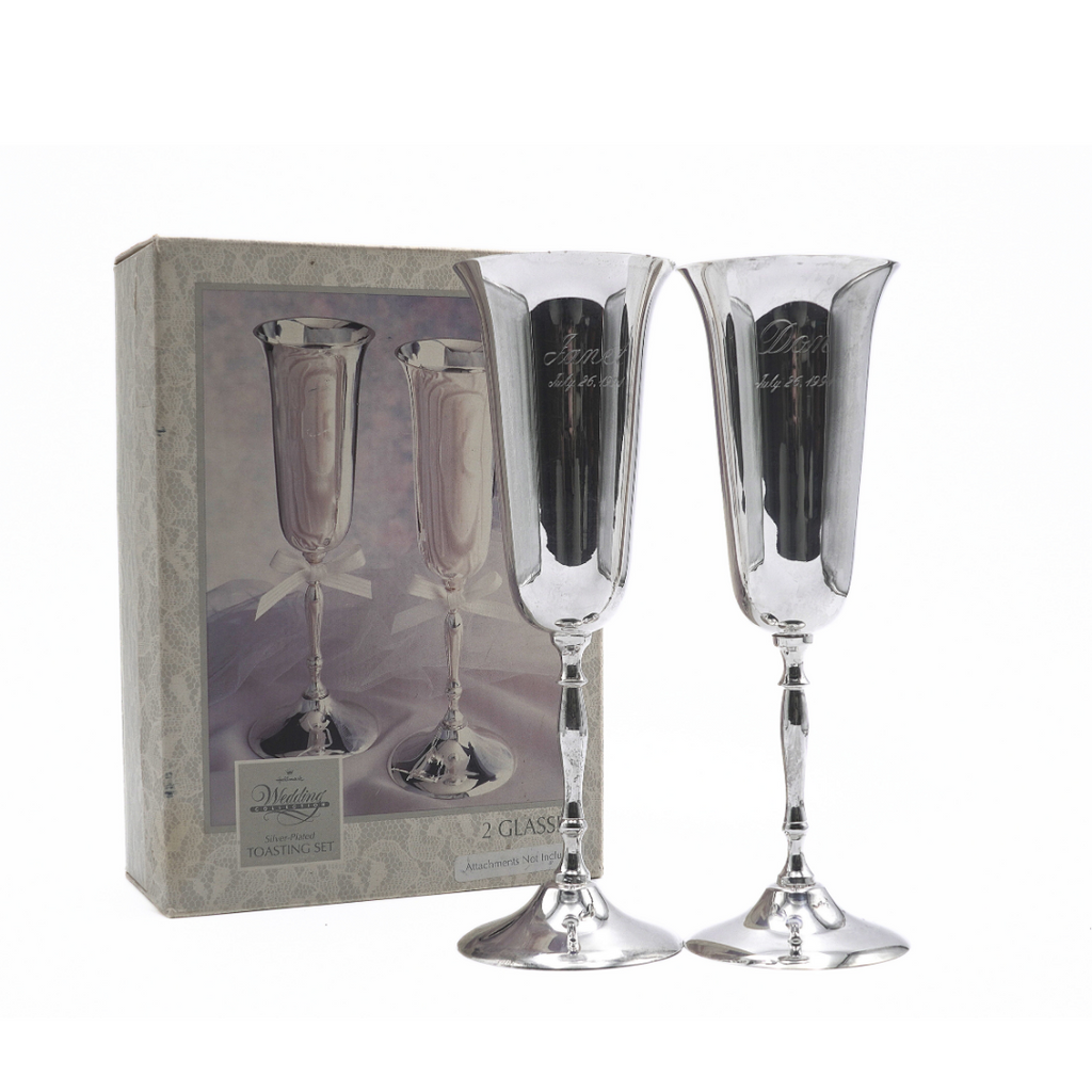 Hallmark Silver-Plated Engraved 1991 Bride & Groom Champagne Flutes