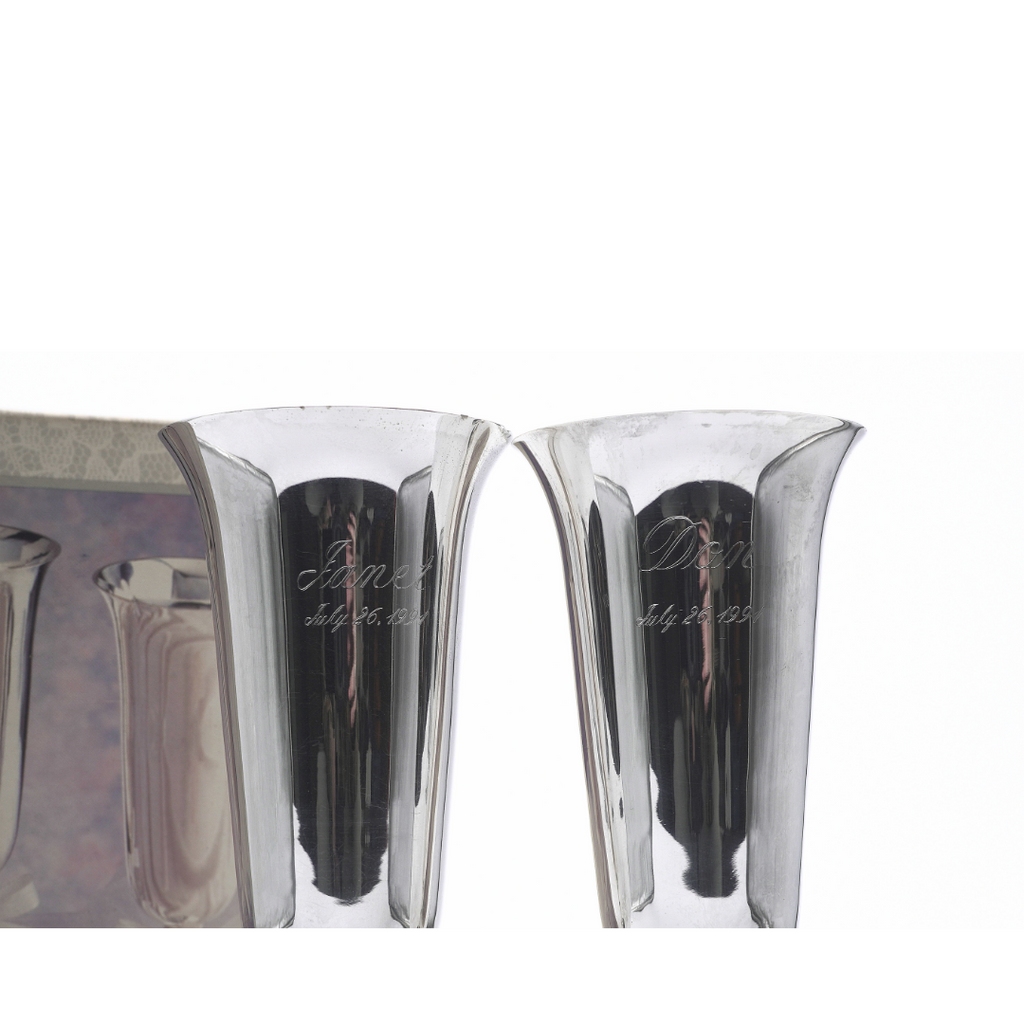 Hallmark Silver-Plated Engraved 1991 Bride & Groom Champagne Flutes