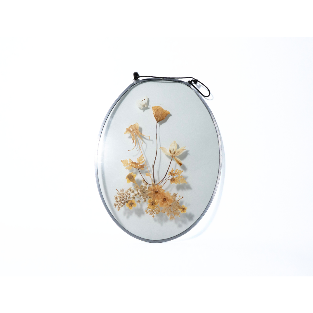 Pressed Flower Glass Wall Hanging Oval Botanical Suncatcher