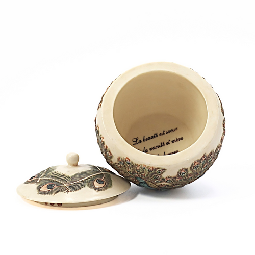 Alabaster Peacock Lidded Jar Jardinia Eye of the Beholder