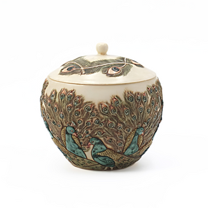 Alabaster Peacock Lidded Jar Jardinia Eye of the Beholder