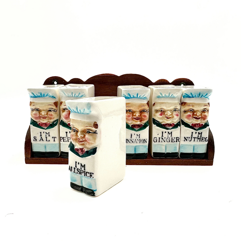 Royal Sealy "Happy Chefs" Spice Jar Set & Wooden Shelf