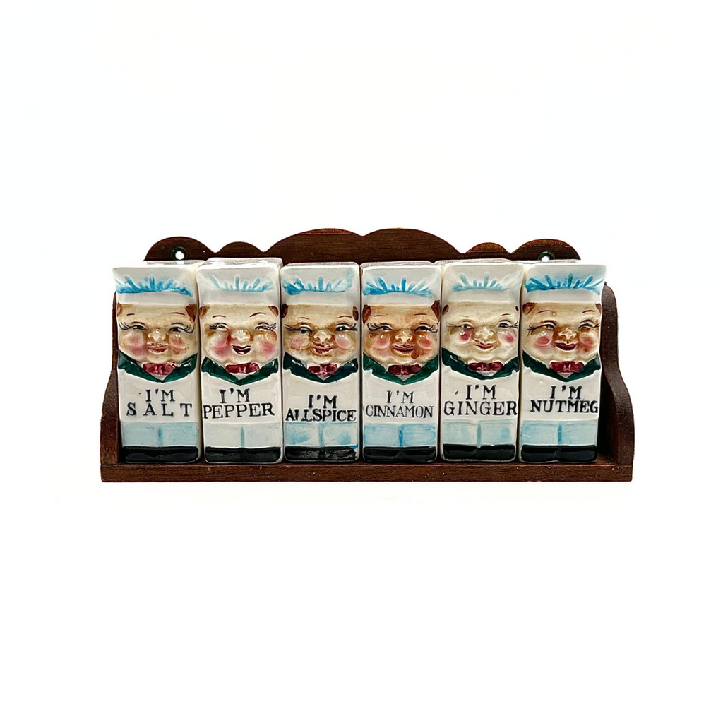 Royal Sealy "Happy Chefs" Spice Jar Set & Wooden Shelf