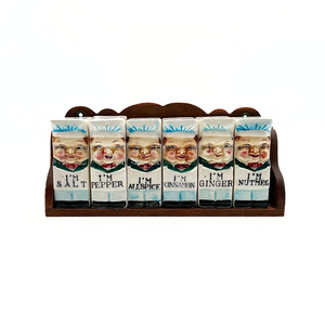 Royal Sealy "Happy Chefs" Spice Jar Set & Wooden Shelf