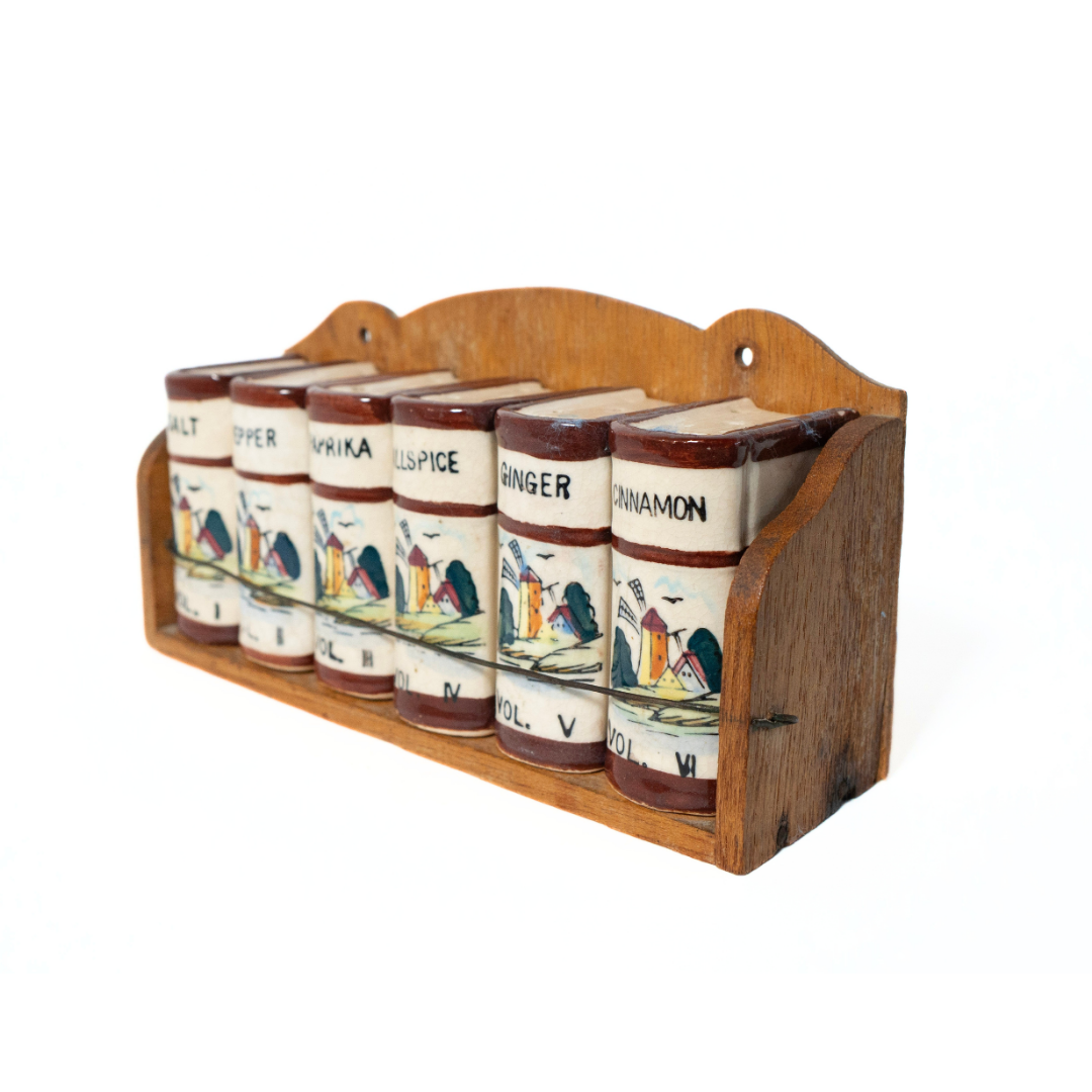 Westwood Ceramic Dutch Windmill Spice Jar Set with Wooden Rack
