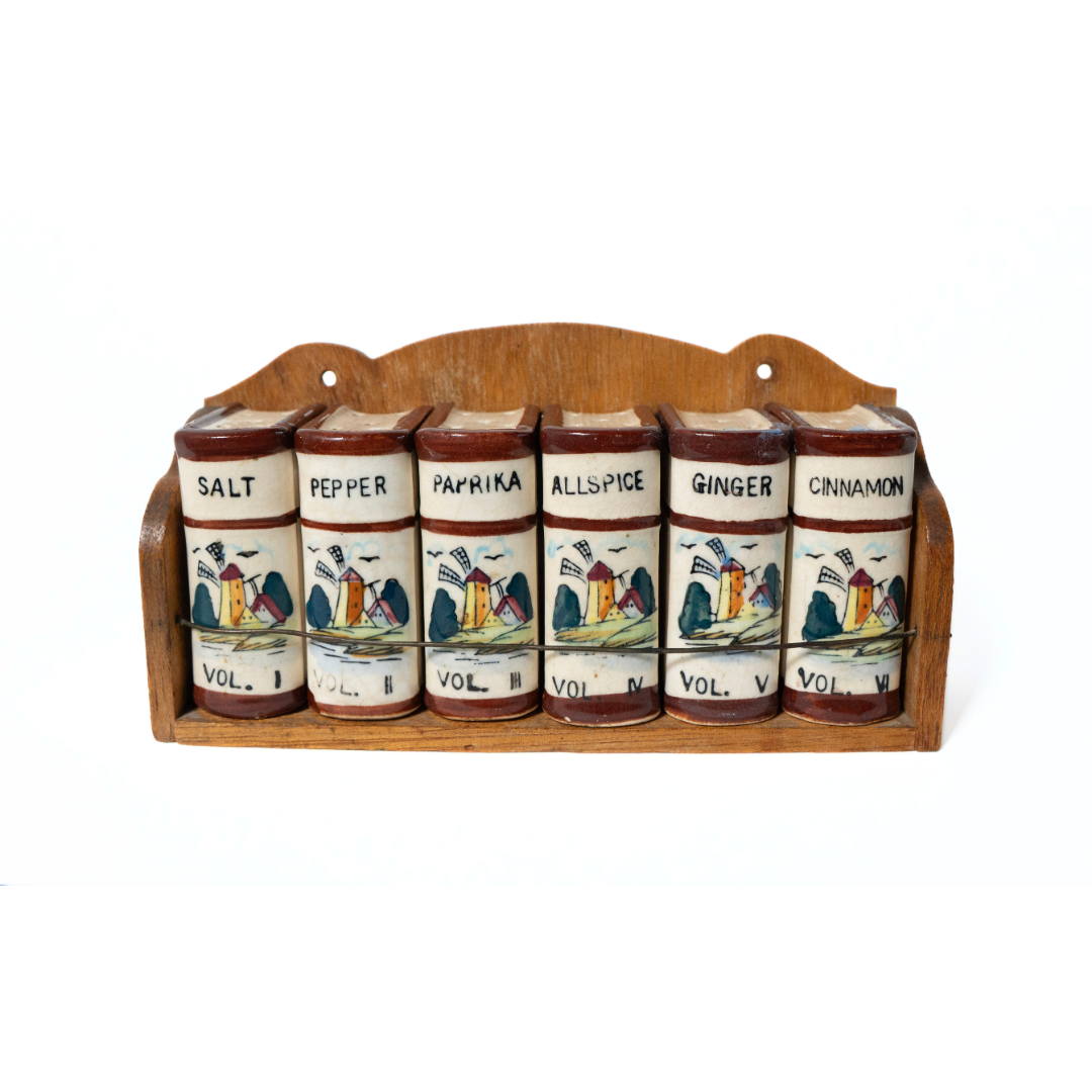 Westwood Ceramic Dutch Windmill Spice Jar Set with Wooden Rack