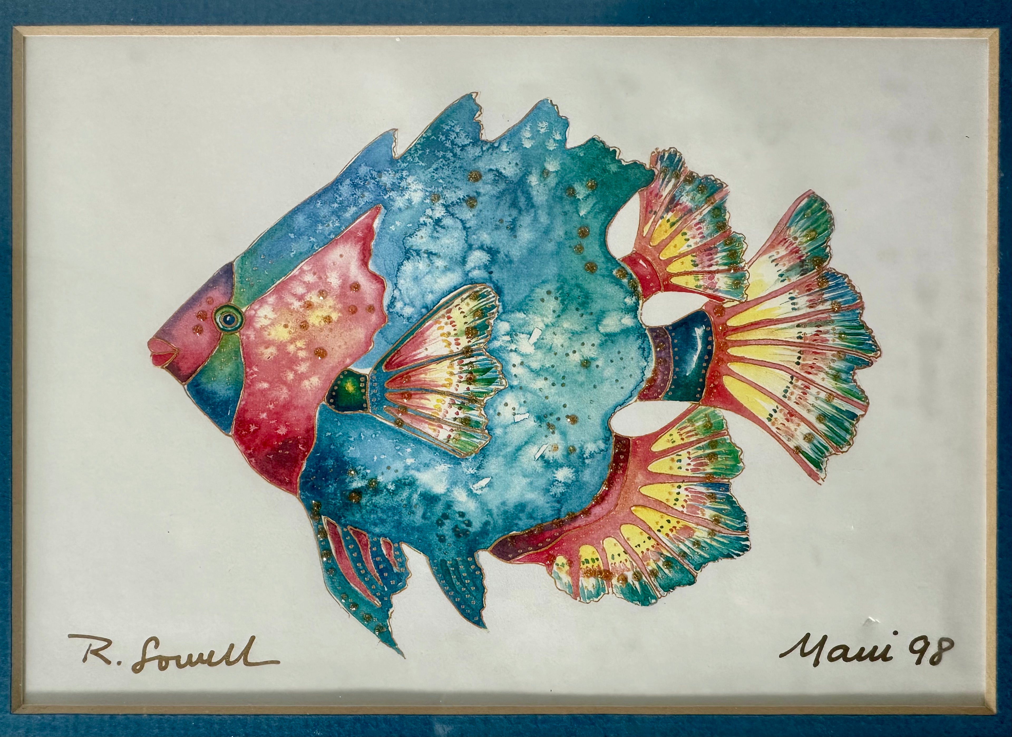 Vintage 1998 Maui Signed Tropical Fish Painting