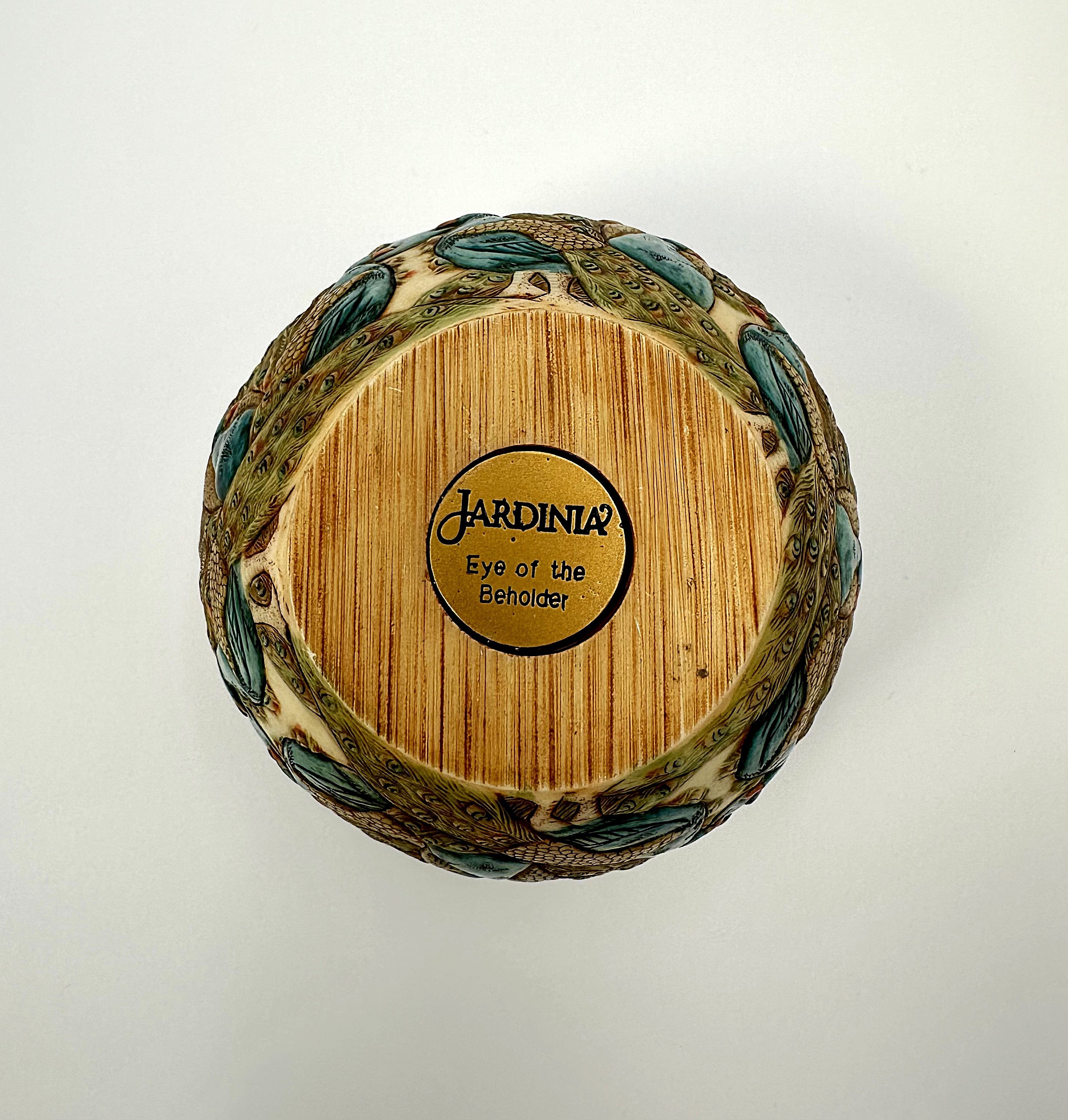 Vintage Alabaster Peacock Lidded Jar Jardinia Eye of the Beholder