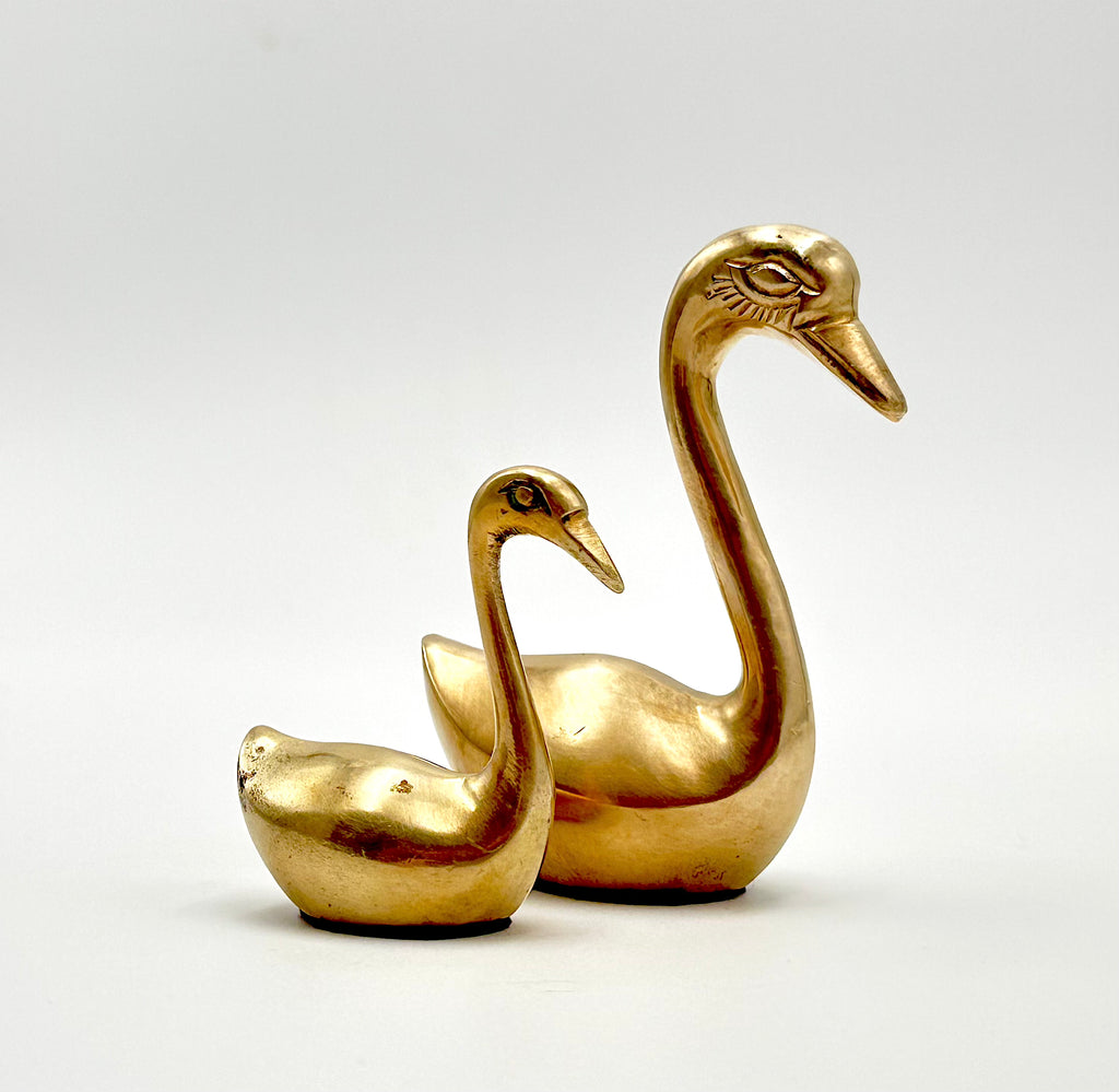 Brass Swan Figurine Pair
