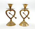 Brass Heart Arrow Candlestick Holders