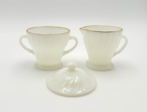 Anchor Hocking Fire-King Milk Glass Sugar and Creamer Set