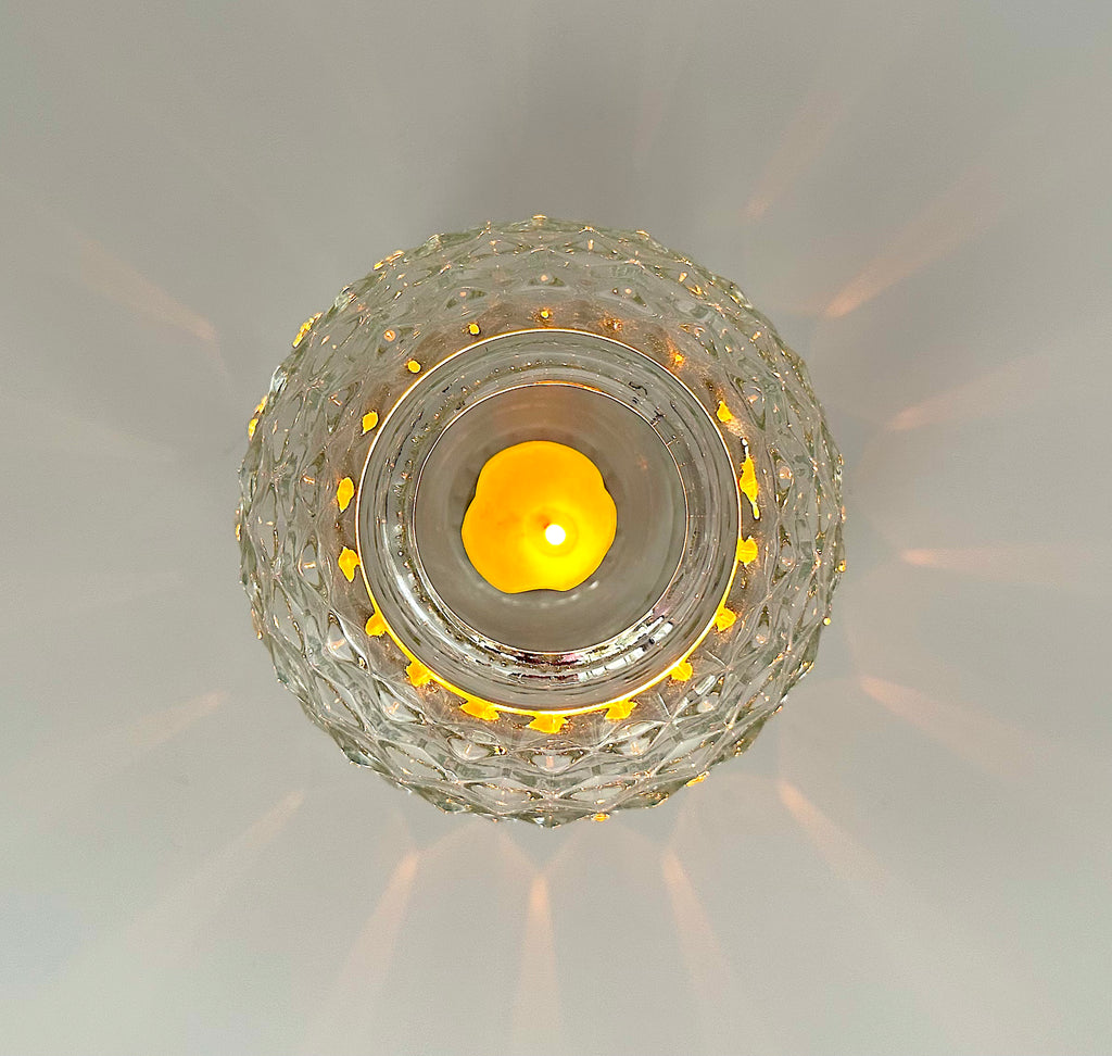 Homco Glass Fairy Lamp Clear Diamond Pattern