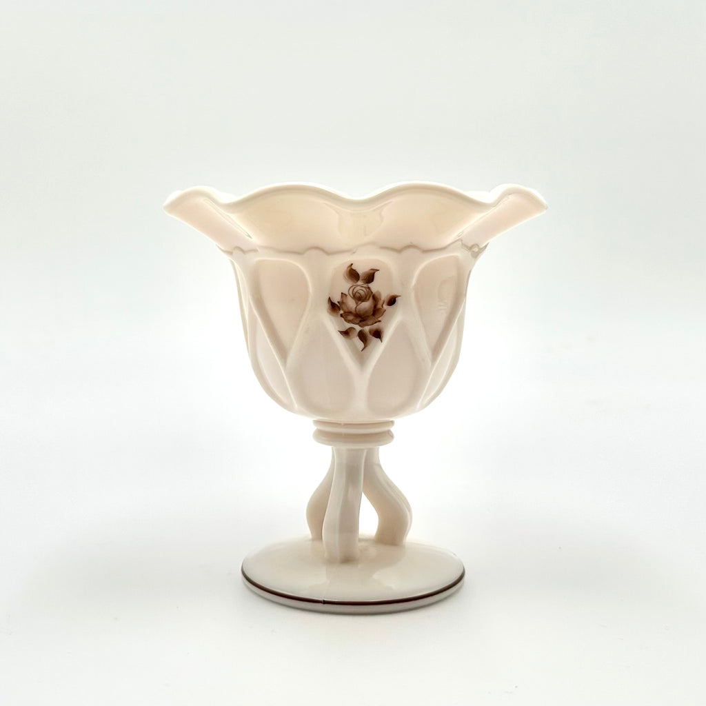 Westmoreland Hand Painted Almond Milk Glass Compote Pedestal Dish