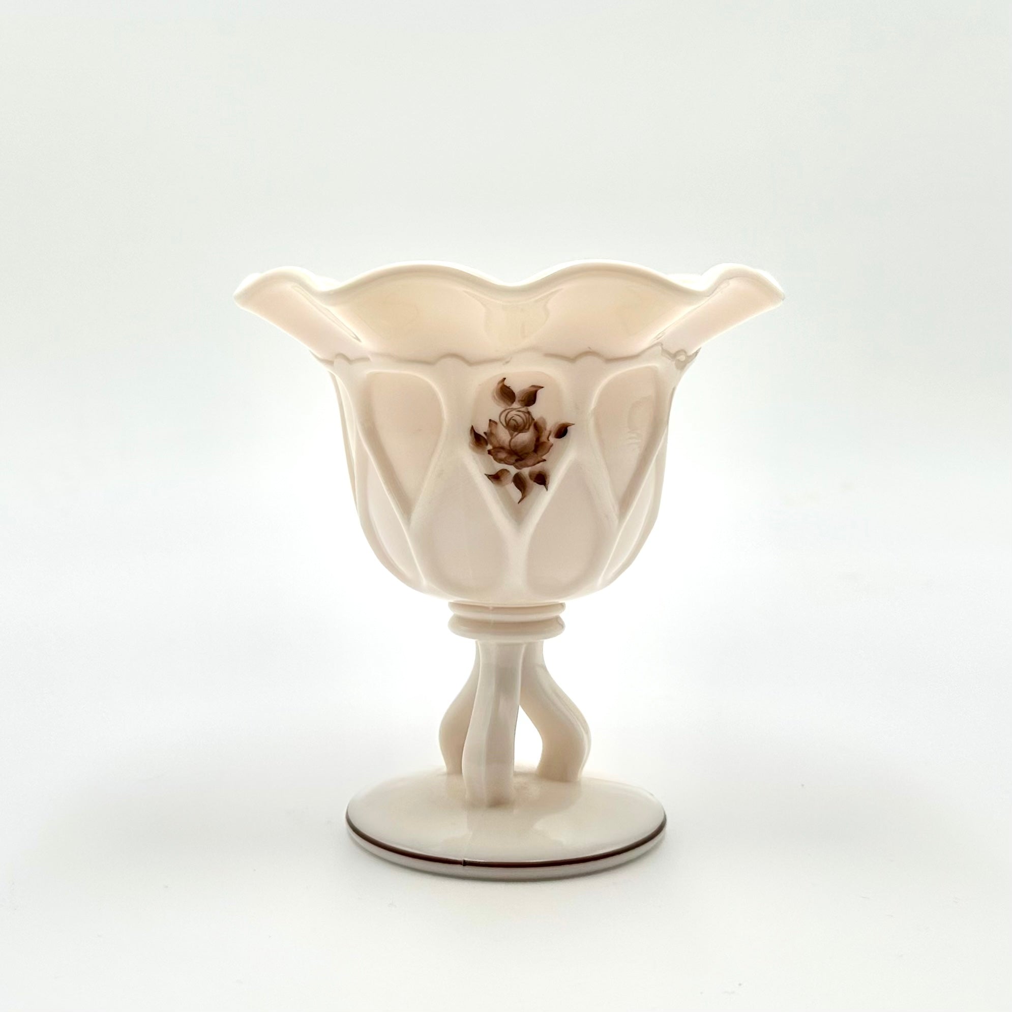 Westmoreland Hand Painted Almond Milk Glass Compote Pedestal Dish