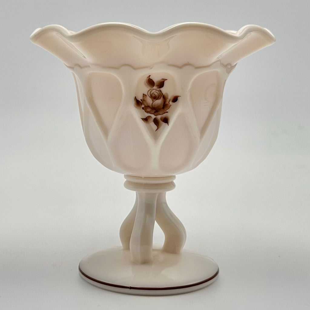 Westmoreland Hand Painted Almond Milk Glass Compote Pedestal Dish