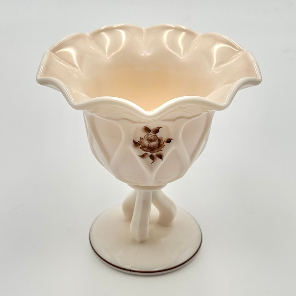 Westmoreland Hand Painted Almond Milk Glass Compote Pedestal Dish