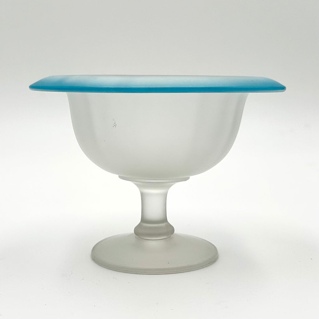 Tiffin Satin Blue Rimmed Glass Compote Dish