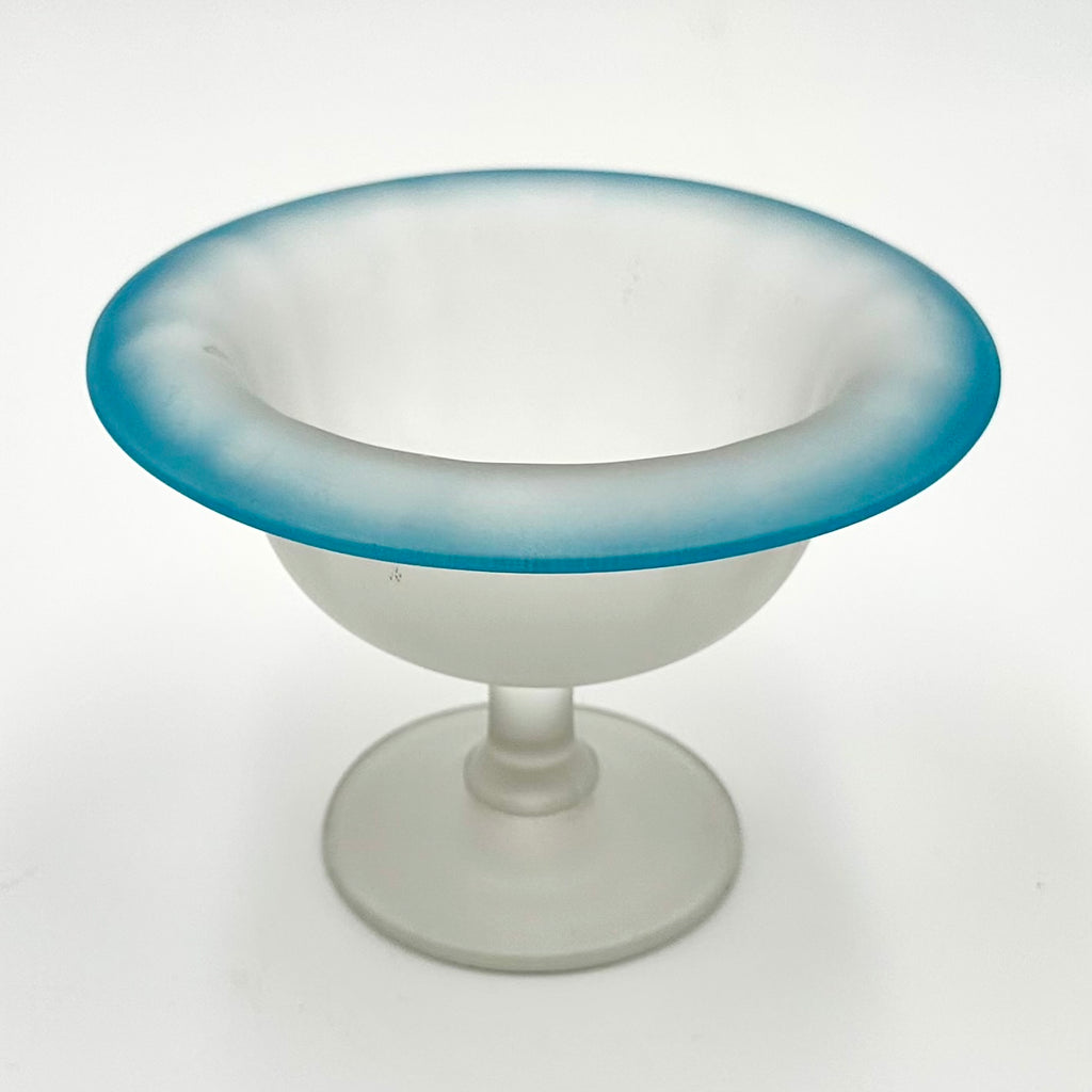 Tiffin Satin Blue Rimmed Glass Compote Dish