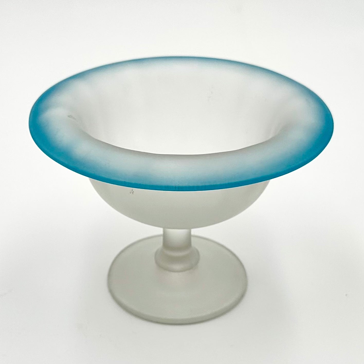 Tiffin Satin Blue Rimmed Glass Compote Dish