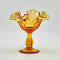 Fenton Amber Glass Compote Ruffled Pedestal Dish