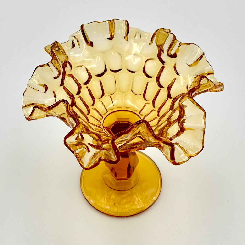 Fenton Amber Glass Compote Ruffled Pedestal Dish