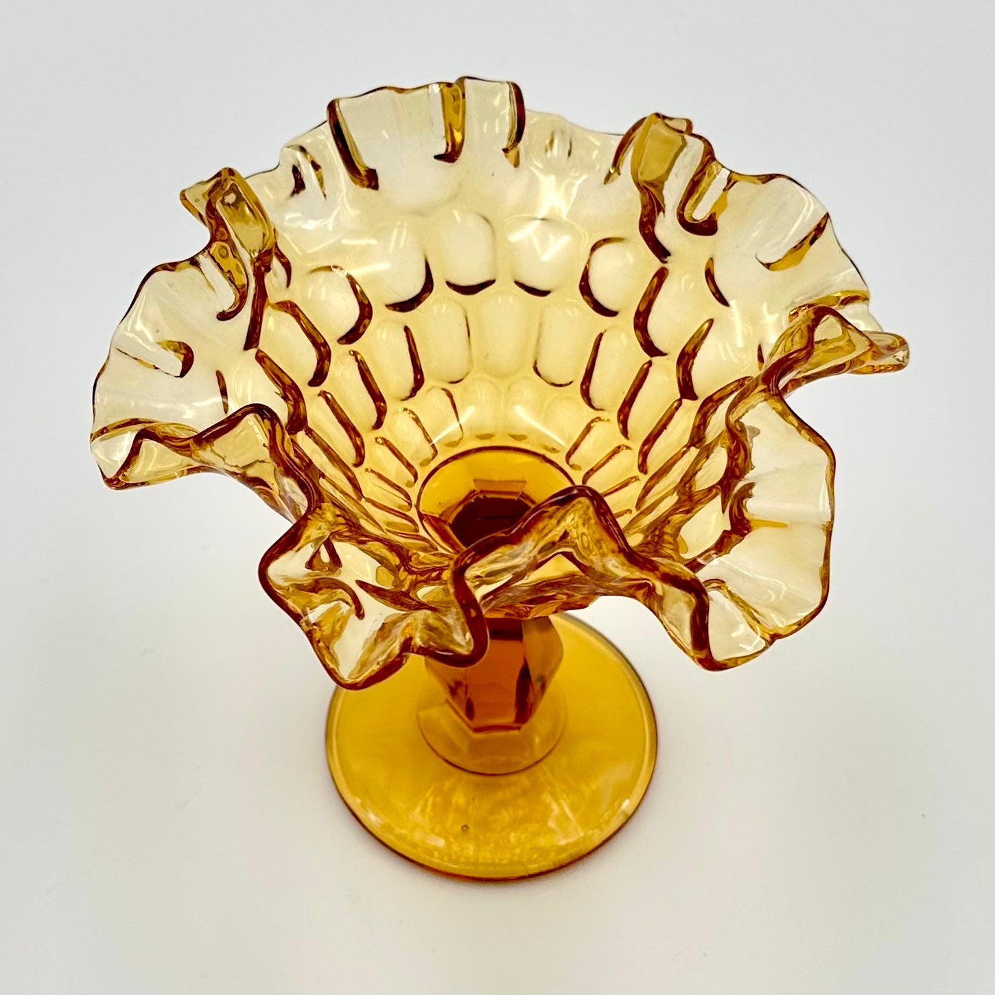 Fenton Amber Glass Compote Ruffled Pedestal Dish